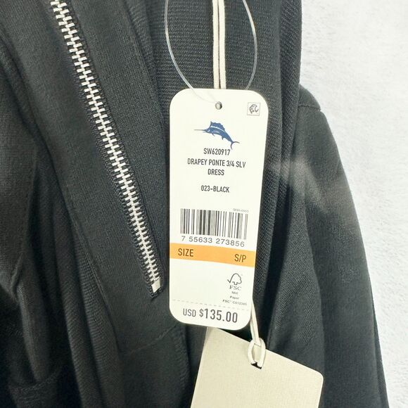 Tommy Bahama Drapey Ponte Dress Size Small NEW 3/4 Sleeve Black Tencel Modal - Picture 5 of 6